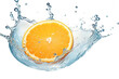 © STF Design  - Fresh orange dropped into water with splash isolated on a Transparent background. Generative AI