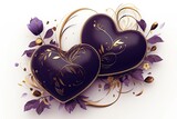  luxury dark purple and gold hearts love line with floral isolated on white background