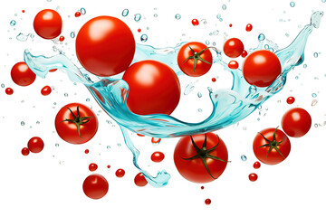 Fresh tomato in water splash isolated on a Transparent background. Generative AI