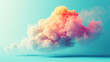 A whimsical cloud with a gradient of orange to pink colors against a bright blue sky.