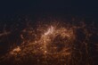 Aerial shot on Tbilisi (Georgia) at night, view from east. Imitation of satellite view on modern city with street lights and glow effect. 3d render