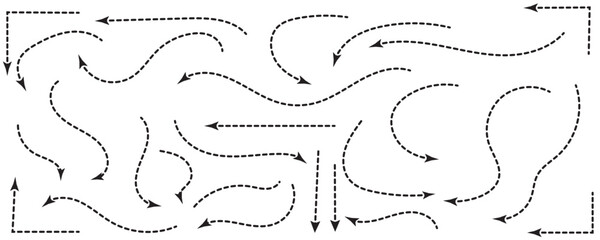 Wall Mural - set of black dotted arrows in doodle style. broken arrows in the form of a loop. flow direction. poi