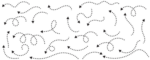 Wall Mural - set of black dotted arrows in doodle style. broken arrows in the form of a loop. flow direction. poi