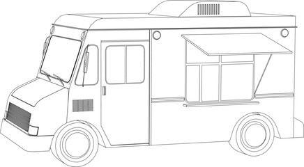 Sticker - sketch with black lines on a white background of a bus selling ice cream vector