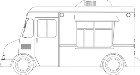 Wall Mural - sketch with black lines on a white background of a bus selling ice cream vector