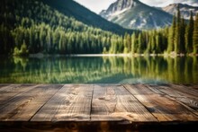 AI-generated Illustration Of A Wooden Table In The Foreground Of A Tranquil Landscape.