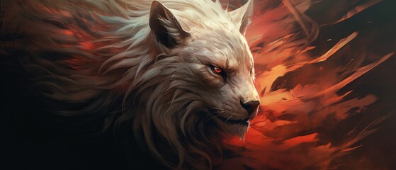 Sticker - AI-generated illustration of a majestic white wolf in a vibrant abstract painting background