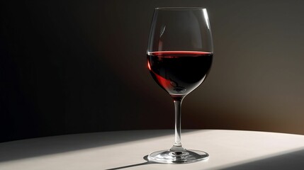 AI-generated illustration of a glass of red wine illuminated by a ray of warm sunlight.