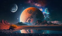 AI Generated Illustration Of An Awe-inspiring Landscape Illuminated By Twinkling Stars And Planets