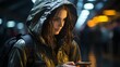 © Wirestock - AI generated illustration of a woman wearing a coat, using her phone on the street