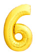 Golden number six 6 made of helium balloon isolated on white and transparent background. One of full number set