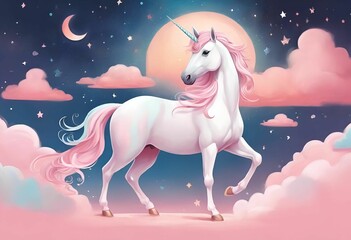 Wall Mural - a unicorn stands in the clouds with stars on it's back