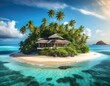 Einsame Insel mit kleiner Villa
