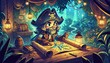 Enchanted Pirate Captain Discovering a Map's Secrets - AI Generated Digital Art