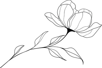 Wall Mural - Continuous One Line Drawing of a Single Flower Stem with a Blooming Bud Unfurling its Petals, modern single stroke flower design, continuous line bloom artwork, artistic flower outline drawing