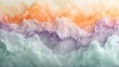 The abstract tableau appears peaceful and surreal, with a harmonic combination of pastel peach, misty lavender, and soft mint gently flowing across a rough marble surface. 
