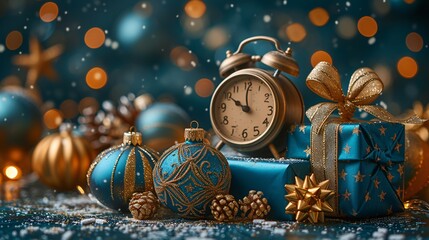 Wall Mural - Holiday Clock: A Golden Gift for December Generative AI