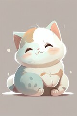 Poster - AI generated illustration of an adorable cartoon-style fluffy kitten