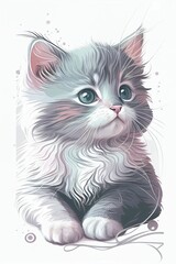 Poster - AI generated illustration of an adorable cartoon-style fluffy kitten