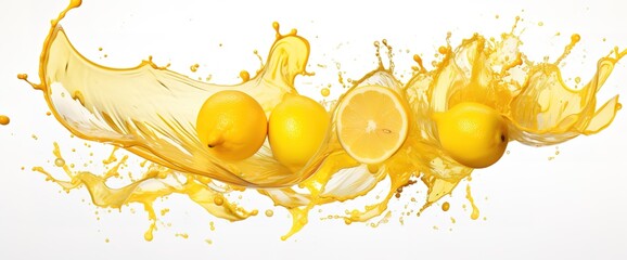 Wall Mural - Lemons with water splashes on white background