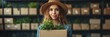 Young Woman Box Moving House Concept, Background Banner