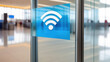 A Wi-Fi station in a public place. A sign of free Wi-Fi connection at the airport and the waiting area