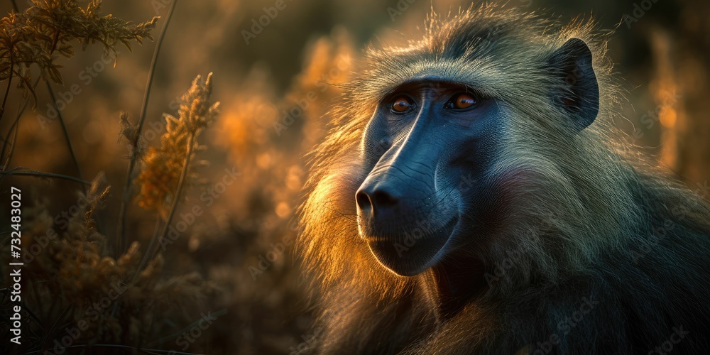 AI generated illustration of a baboon gazing out into the horizon with ...