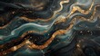 A lavish marble slab is the setting for an abstract sight that is both extravagant and captivating: flowing ribbons of molten gold, ethereal jade, and black ebony. 

