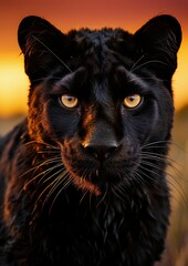 Sticker - Portrait of a black panther with beautiful golden eyes. AI-generated.