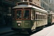© Wirestock - AI generated illustration of a vintage green streetcar is seen parked on the street