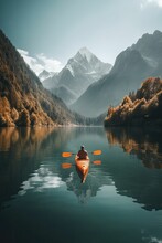 AI Generated Illustration Of A Person Is Sitting On A Boat In The Middle Of A Tranquil Lake