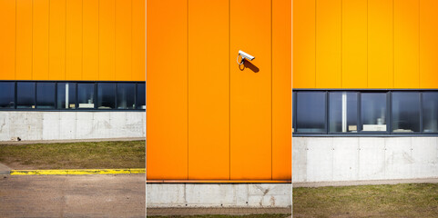 Sticker - Collection of images with a row of windows on orange wall