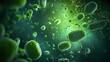 © ma - Various shapes of bacteria, probiotics under microscope, science, medicine concept background