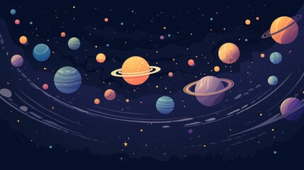 Wall Mural - vibrant flat vector space background: adorable starry template in outer space
