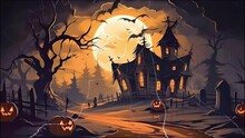 Halloween Background Poster With Tombs, Trees, Bats, Tombstones, Gravey Generated Ai	