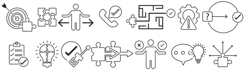 Wall Mural - Solution icon set. Containing problem-solving, alternative, resolve, answer, maze, issue and success icons. Solid icon collection, collection icon 