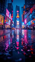 Neon Cityscape: A Rainy Night In Times Square Generative AI
