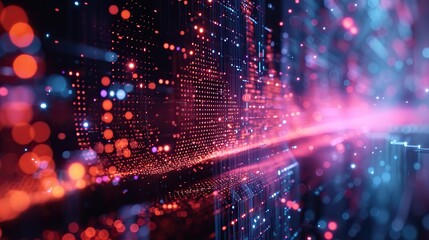 Wall Mural - vibrant digital data particles flow in a dynamic stream, representing connectivity and information t