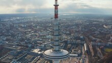 Reveal Of Hamburg City Skyline Behind Heinrich Hertz TV Tower In Hamburg