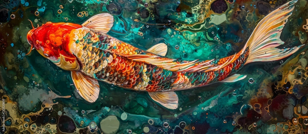 An underwater art event showcasing a vibrant painting of a fish ...