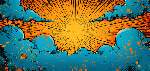 Wall Mural - sunburst light smoke comic art style background