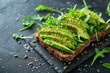 Avocado toast for breakfast with space on a wooden surface, Generative AI.