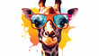 Cartoon colorful giraffe with sunglasses on white.