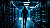 Fototapeta Konie - Hacker inside Data Center hacking the Information storage warehouse. Cyber security, protection concept