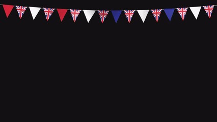 Wall Mural - United Kingdom waving party flags_British triangles festive top decoration_looped with an alpha channel