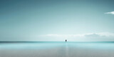 Fototapeta Londyn - fishing on the beach, Highlight the beauty of simplicity through a minimalist composition of a solitary figure against a vast landscape