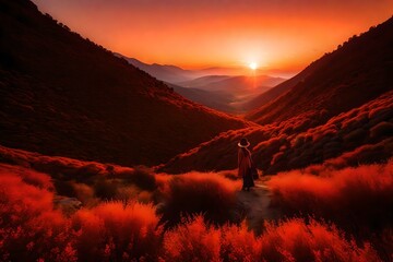 beauty of the nature with bog mountain deserts amok pink trees greenery orange leaves spring  season candles deserts sun set beauty of the rainbow flowers sun flower dark night abstract background  