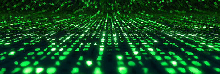 green digital binary data on computer screen background 