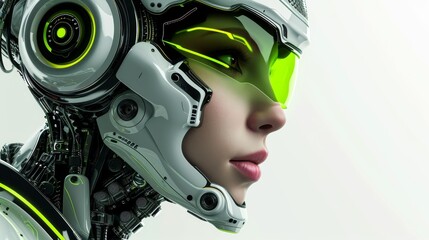 Wall Mural - Female robot with green lights on her face
