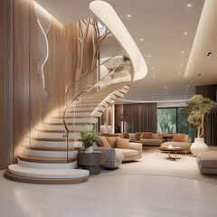 Wall Mural - Interior design of modern entrance hall with staircase in villa ai generative